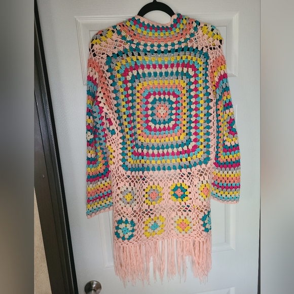 Pink lily pink colorful crochet long sleeve Cardigan - Picture 6 of 6